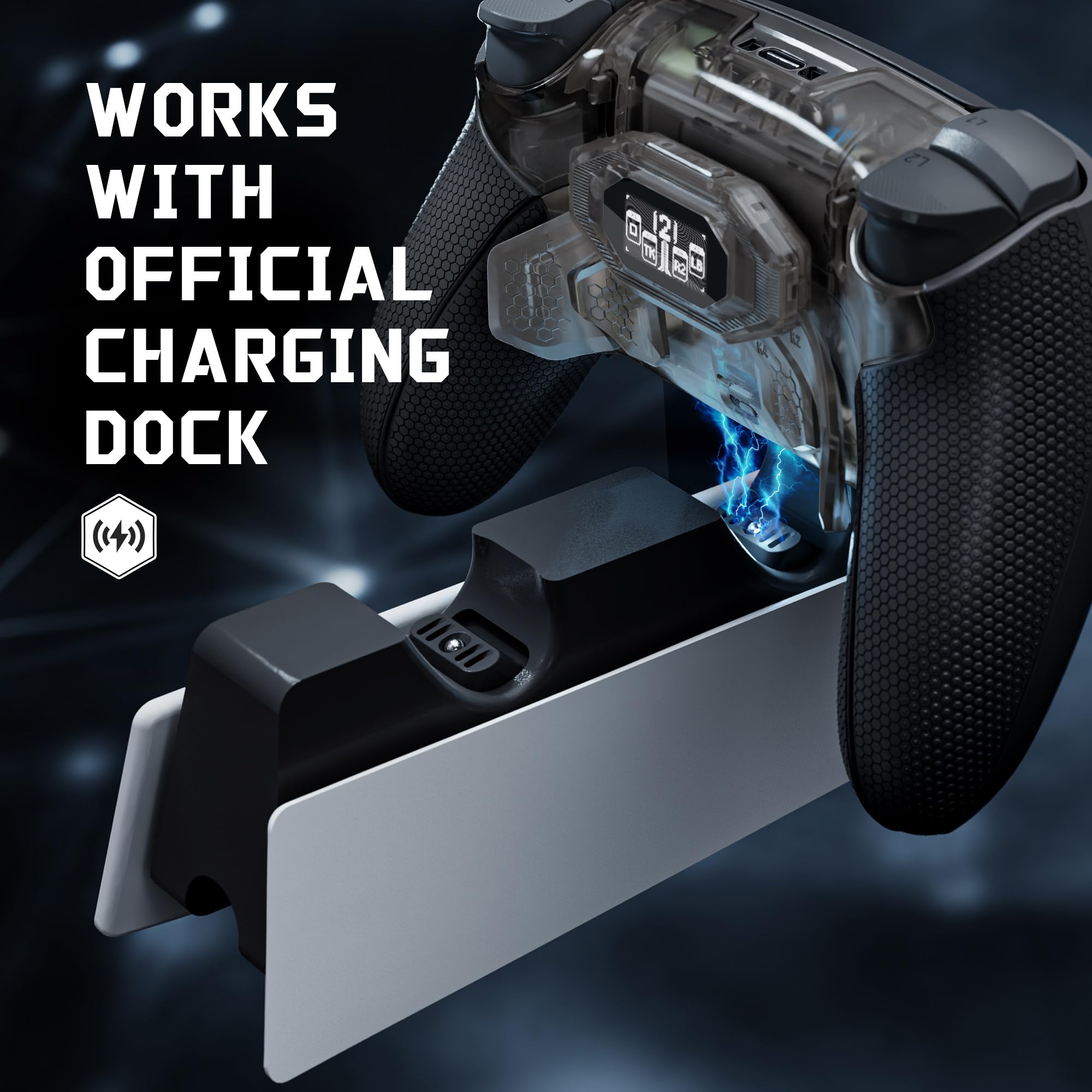 eXtremeRate BEYOND Paddle Rimappabili per ps5 Edge Controller, Display OLED, Cover Grip Ergonomici, 4 Tasti Posteriori Palette Remap Kit Accessori per ps5 Edge Joystick, Trasparente Nero&Nero