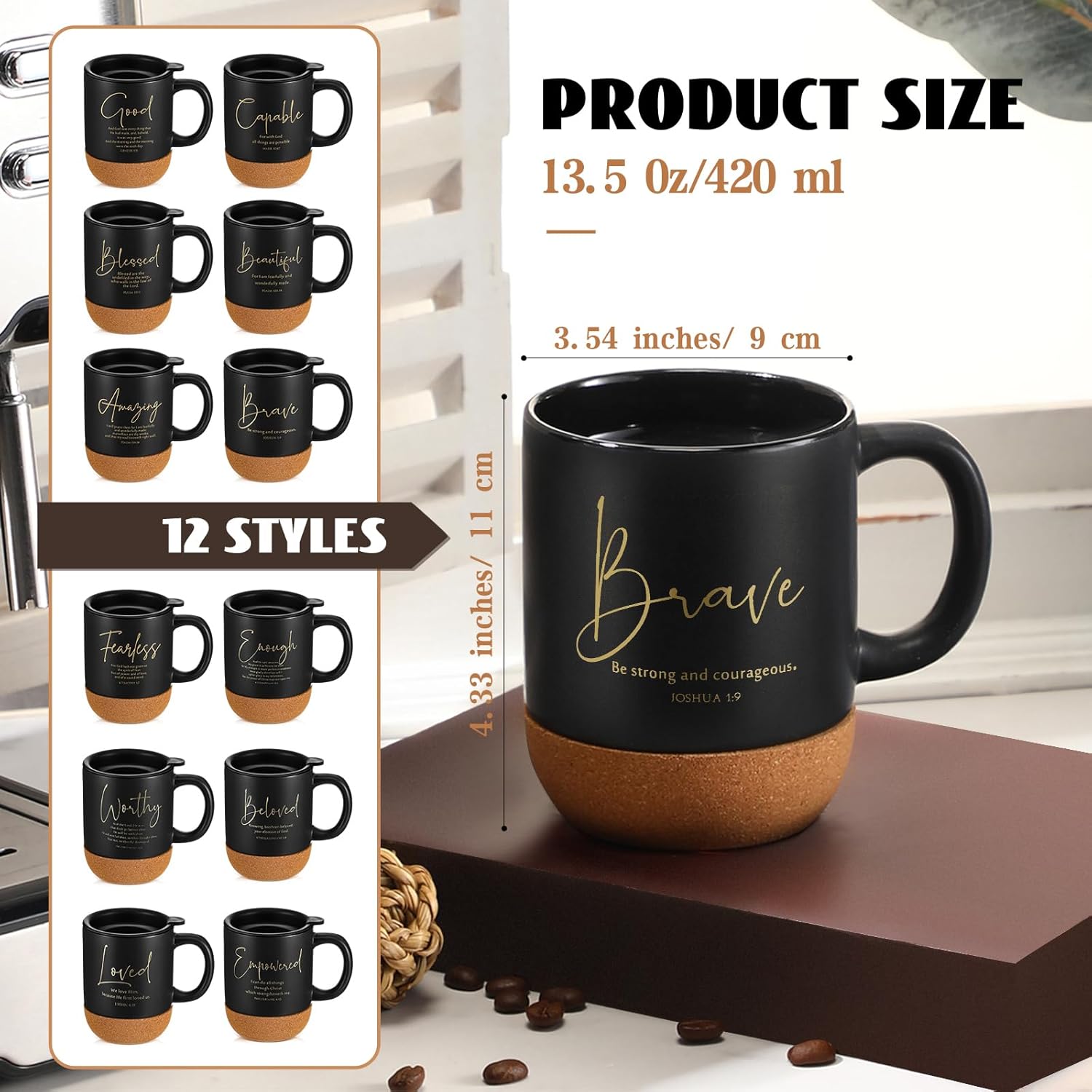 12 Pcs Christian Easter Gifts Mug Bulk 13.5 oz Inspirational Bible Verses Cup Ceramic Religious Coffee Mug with Cork Bottom Thank You Gift for Men Employee Teacher (Trendy)
