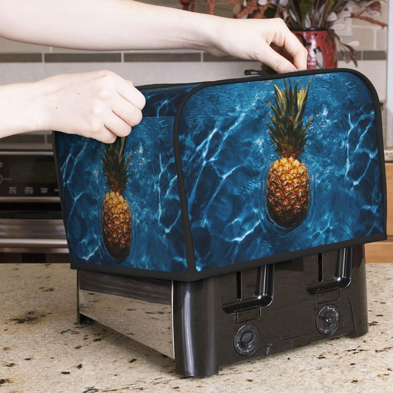 Toaster Cover 2 Slice Toaster Dust Covers Pineapple in the pool Toasters Cover Super Soft Kitchen Bread Machine Covers with Pockets 14.4" x 8.3" x 10.6"