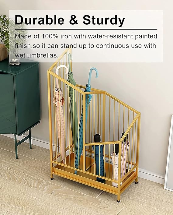 Umbrella Holder Umbrella Rack Double Grid Umbrella Rack,Multi-Purpose Metal Umbrella Holder with Removeable Drip Tray, for Hall Hallway Hotel Umbrella Bucket
