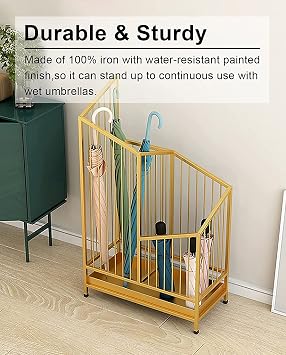 Umbrella Holder Umbrella Rack Double Grid Umbrella Rack,Multi-Purpose Metal Umbrella Holder with Removeable Drip Tray, for Hall Hallway Hotel Umbrella Bucket