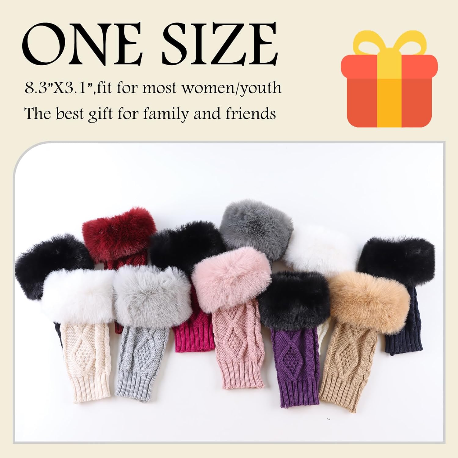 PESAAT Knit Arm Warmers Faux Fur Fingerless Gloves for Women Winter Wrist Warmers with Thumb Hole - Image 6