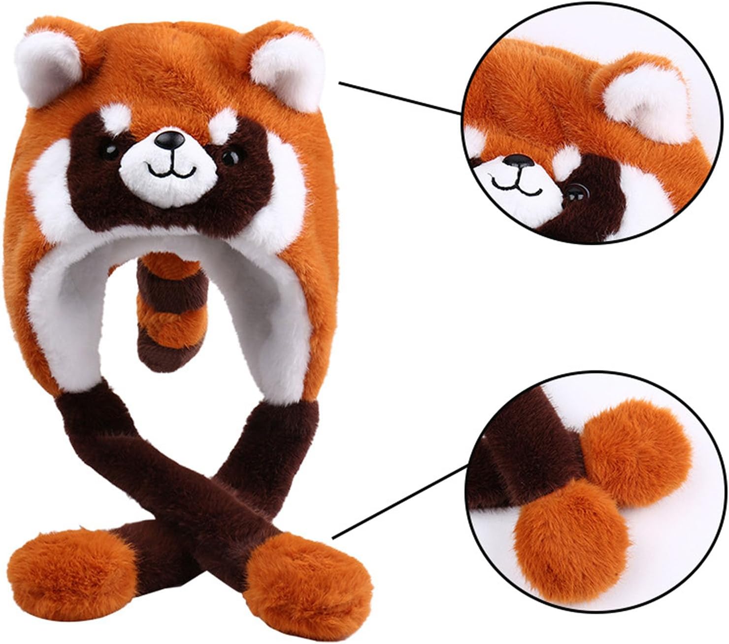 Raccoon Animal Hat With Movable Ears, Winter Fun Ski Cap with Animal Face Long Ear Straps One Size