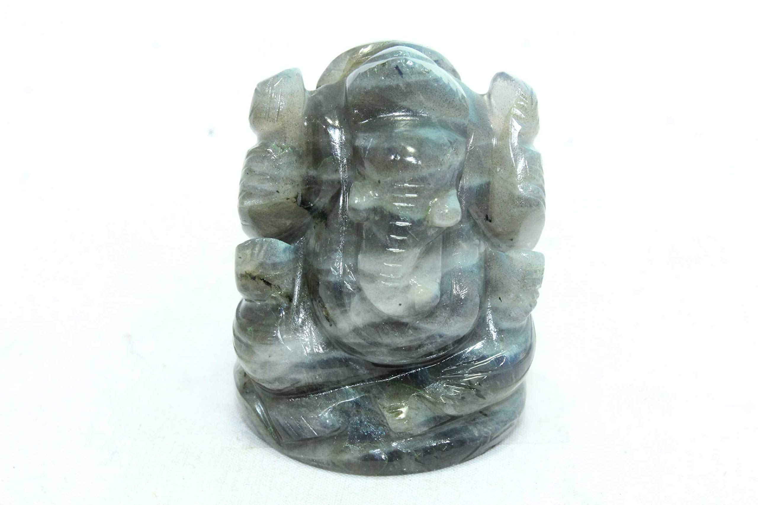 Statue Ganesha labradorite naturelle grise authentique faite à la main