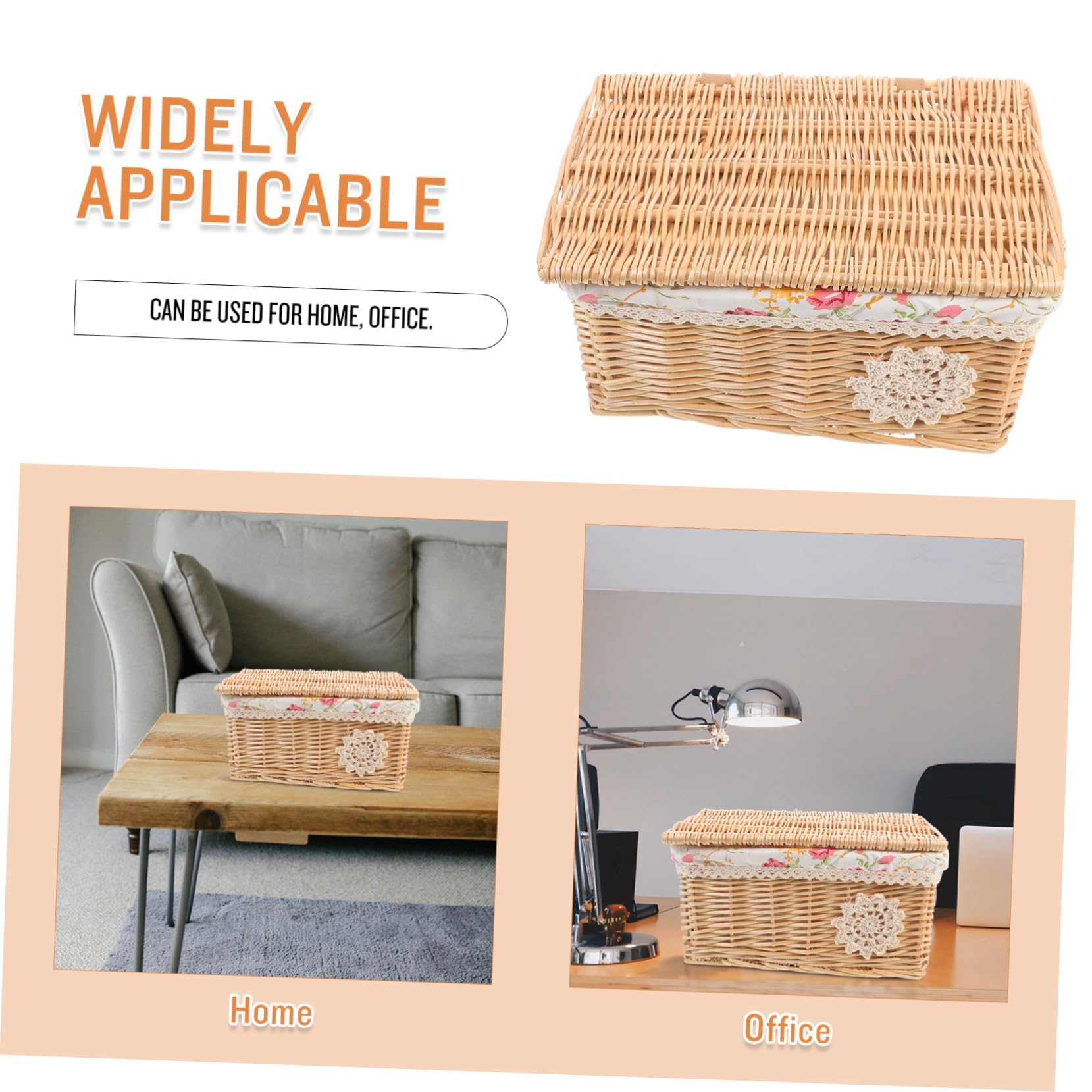 Scatola Intrecciata in con Coperchio Organizer Tradizionale per Cucina e Casa Contenitore Multiuso in Paglia Naturale per Ufficio e Camera