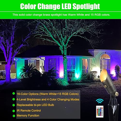 Miniatura 2 de Luz de paisaje de latón que cambia de color, mini foco de bajo voltaje de 12 V, 16 colores RGB+blanco cálido 3W MR11 bombilla LED con control