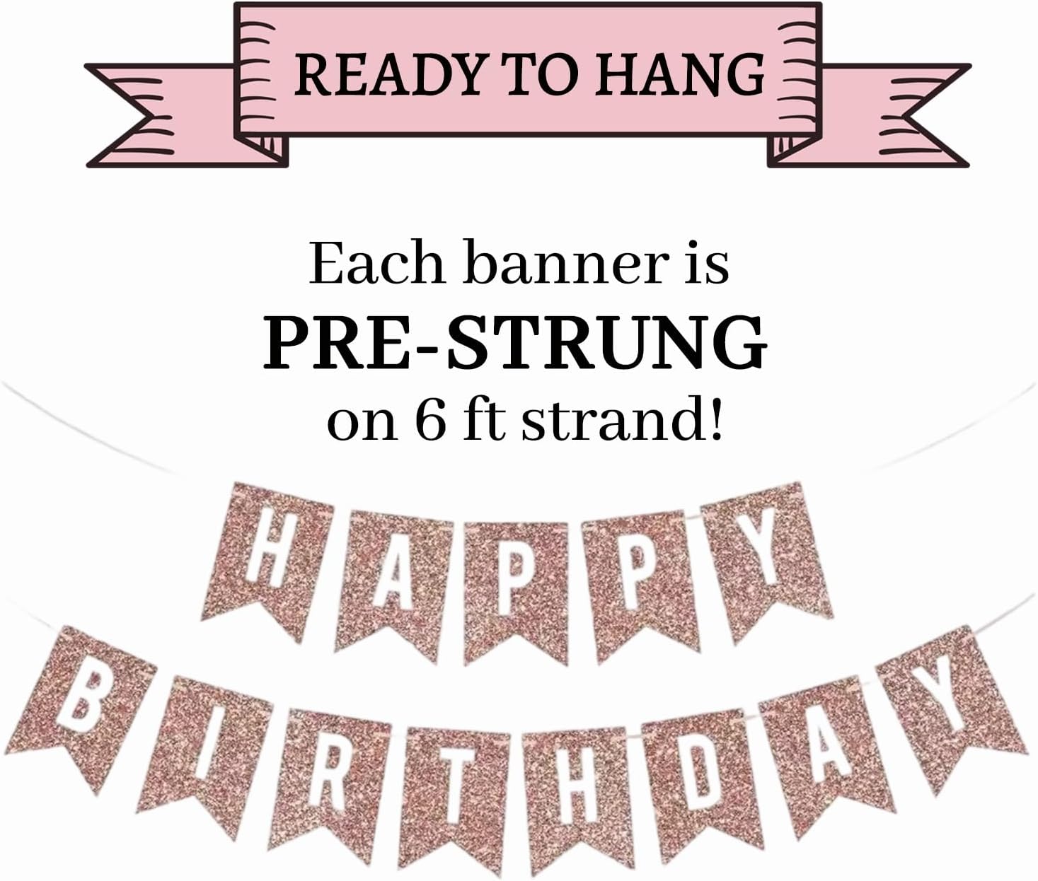 Rose Gold Birthday Party Decorations Set, Happy Birthday Banner, Metallic Pink Purple Rose Gold Confetti White Balloons, Princess Theme Party Supplies Kit for Women Girls - Image 6