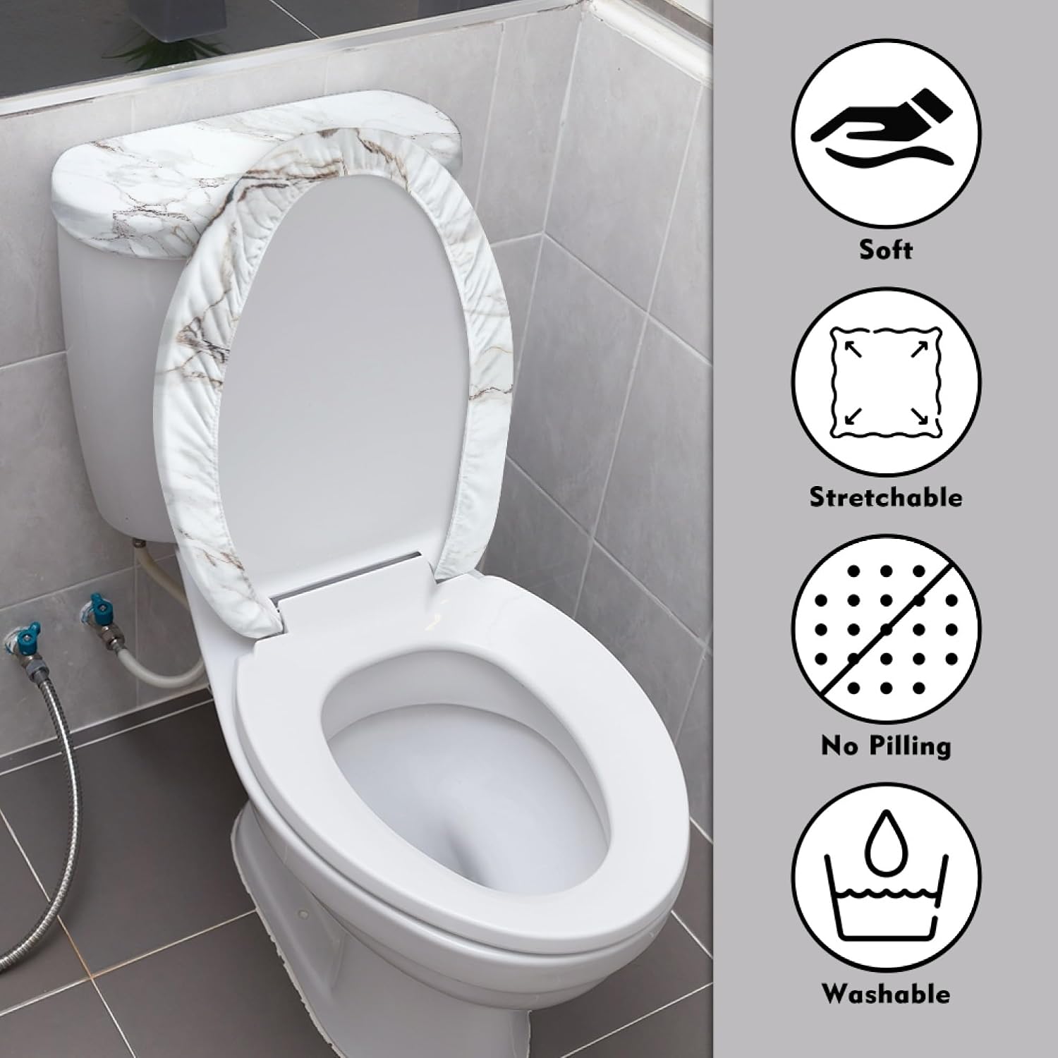 White Toilet Seat Cover Washable Toilet Cover Lid for Bathroom Accessories Replacement Round White Marble Decor image 5