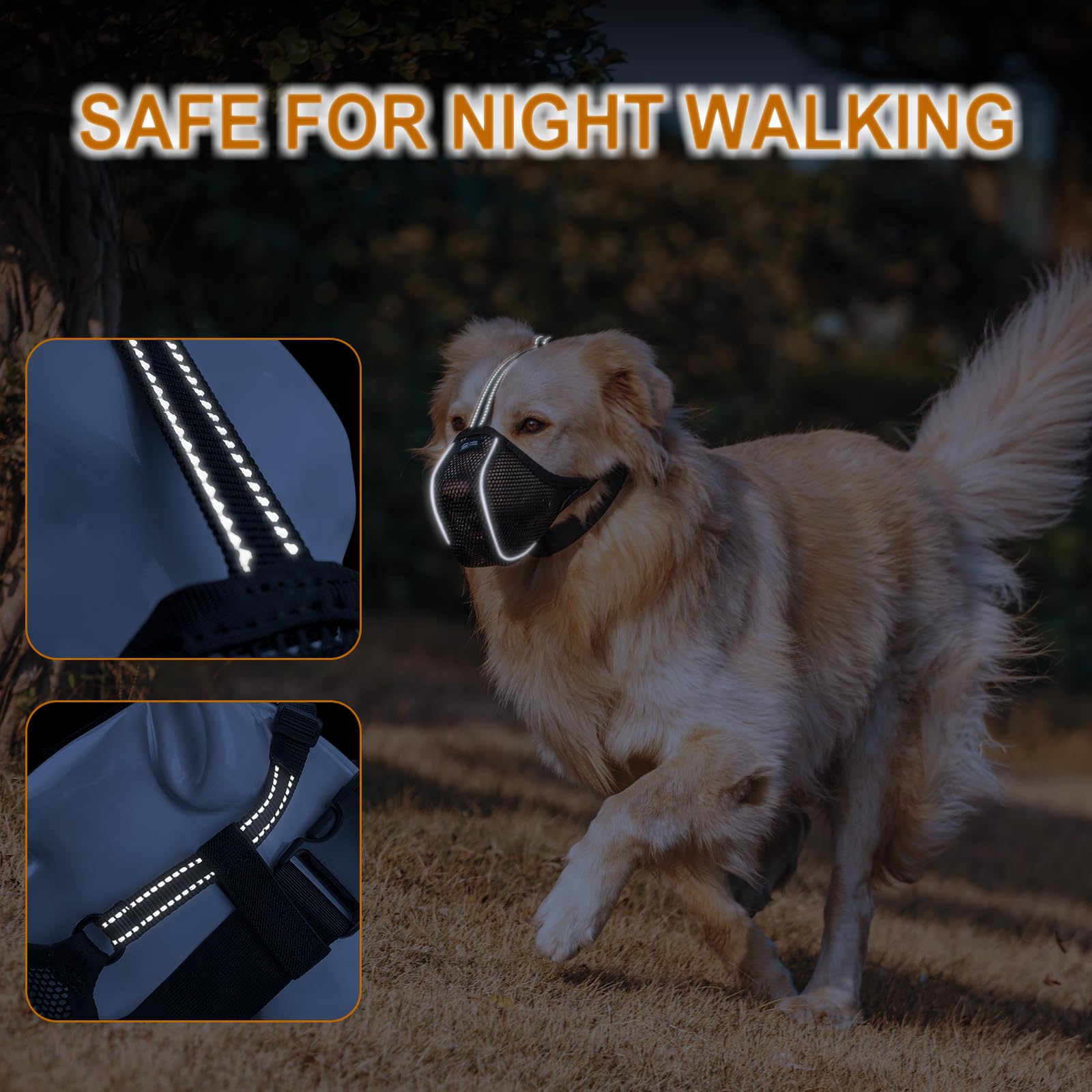 Muilkorf voor honden, nylon muilkorf voor honden, verstelbare riem, geschikt voor muilkorven van middelgrote en grote honden, voorkomt blaffen, bijten en kauwen (M