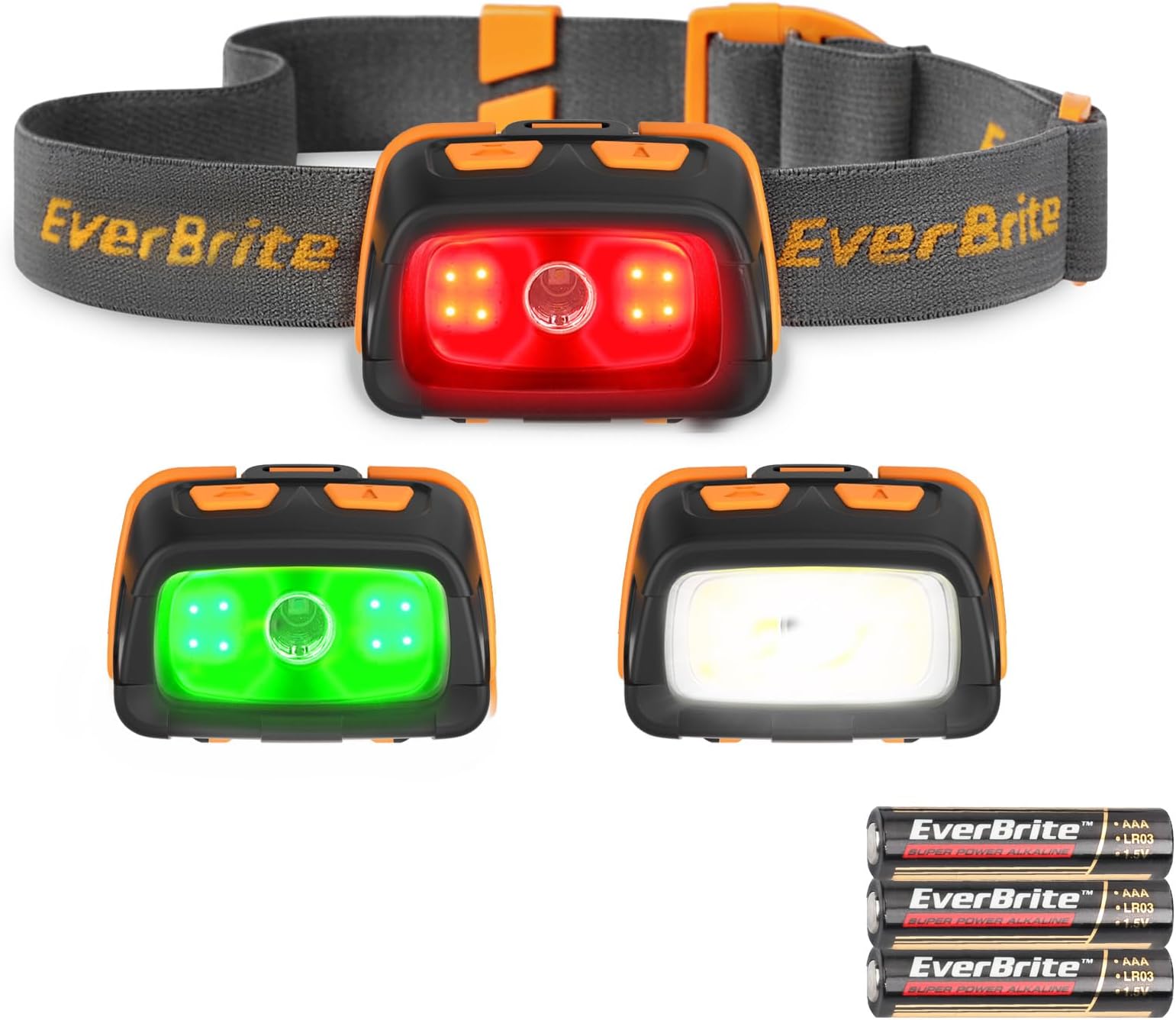 EverBrite 300 Lumens Headlamp with Red/Green/White Light Modes, Tail Light, Adjustable Headband - For Trail Running, Camping, Hiking