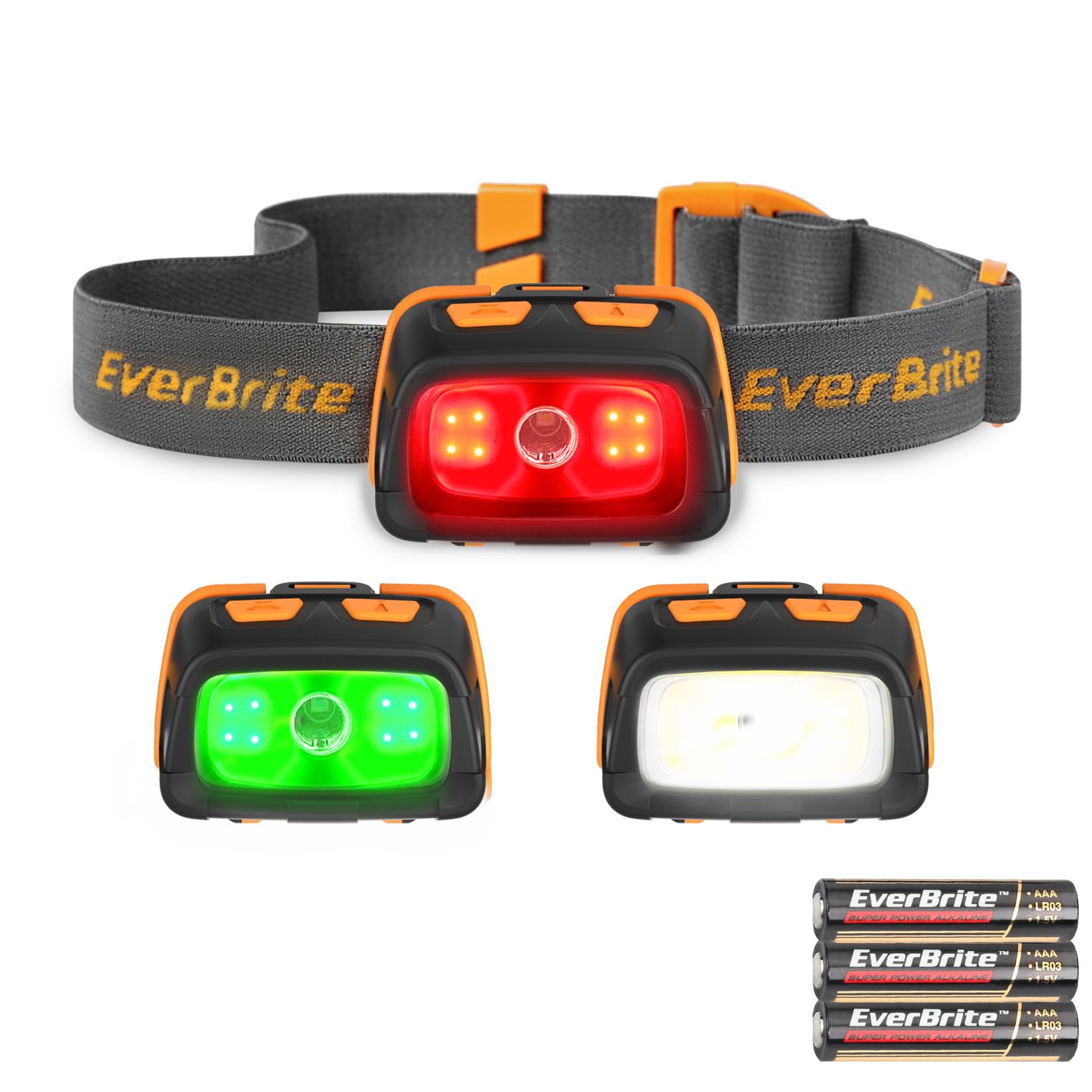 EverBrite 300 Lumens Headlamp with Red/Green/White Light Modes, Tail Light, Adjustable Headband - For Trail Running, Camping, Hiking