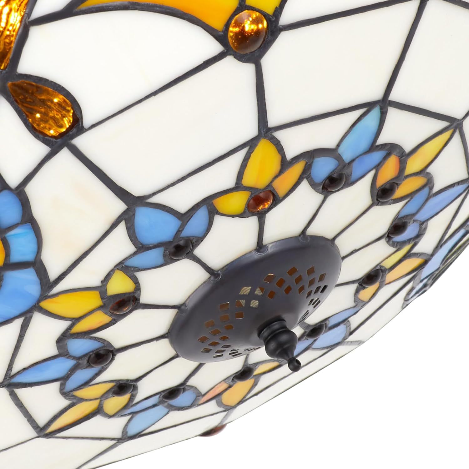 Tiffany Style Invisible Ceiling Fan,Retractable Blades 3 Speeds 3 Light Changes Home Fandelier Chandelier Fan,Hotel Ceiling Lighting Fixture with Lights and Remote Control 42 Inch