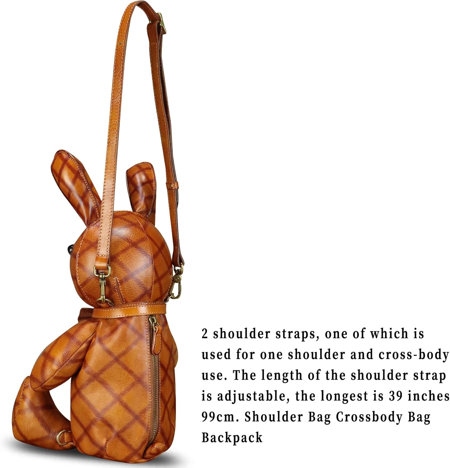 Genuine Leather Backpack for Women Kanpsack Rucksack Vintage Cute Rabbit Shape Crossbody Shoulder Bag Satchel Purse (Brown) - Image 2