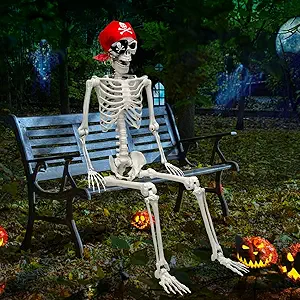 5 Ft Skeleton Halloween Decorations, Full Body Life-Size Skeleton Prop with Movable Joints for Halloween Decorations Outdoor Yard Haunted House Prop Decorations