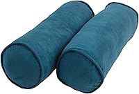 Blazing Needles Corded Microsuede Bolster Throw Pillows, 20x8 Inch Teal Set of 2 - Soft Luxe Decor Accent