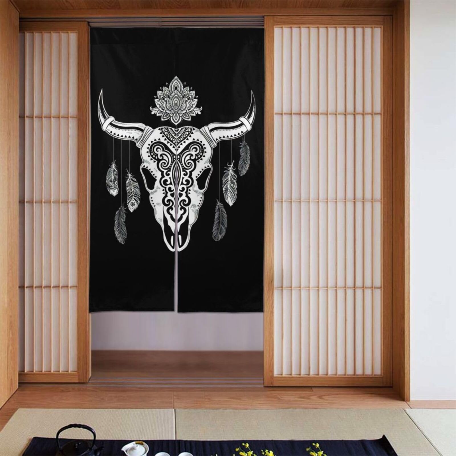 Lukiyys Southwestern Native American Indian Buffalo Skull Feathers Door Curtains,Doorways Curtains for Windows,Bedroom Divider 34"X 56"