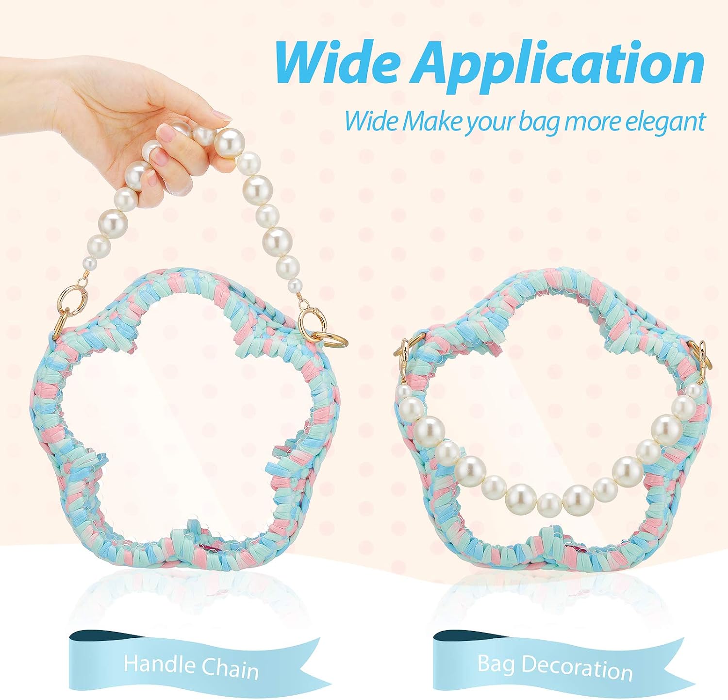 2 Pieces Large Imitation Pearl Bead Handle Chain Short Handbag Purse Chain Replacement Bag Chain Accessories with Golden Clasp for Purse Bags Women (2.5 cm, 1.8 cm, 2 cm, 1.4 cm)