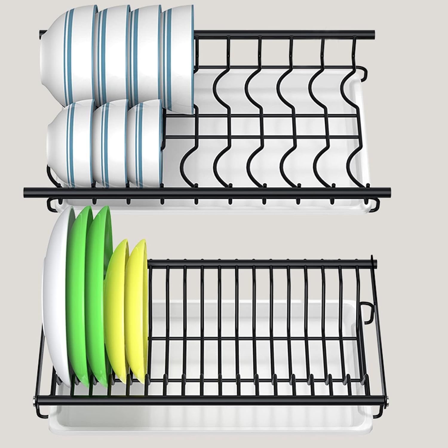 Stainless Steel Kitchen Dish Drying Rack,3-Tier Dish Drying Racks,Small Dish Plate Drying Rack with Drainboard for Kitchen Counter,Dish Drainer Rack W