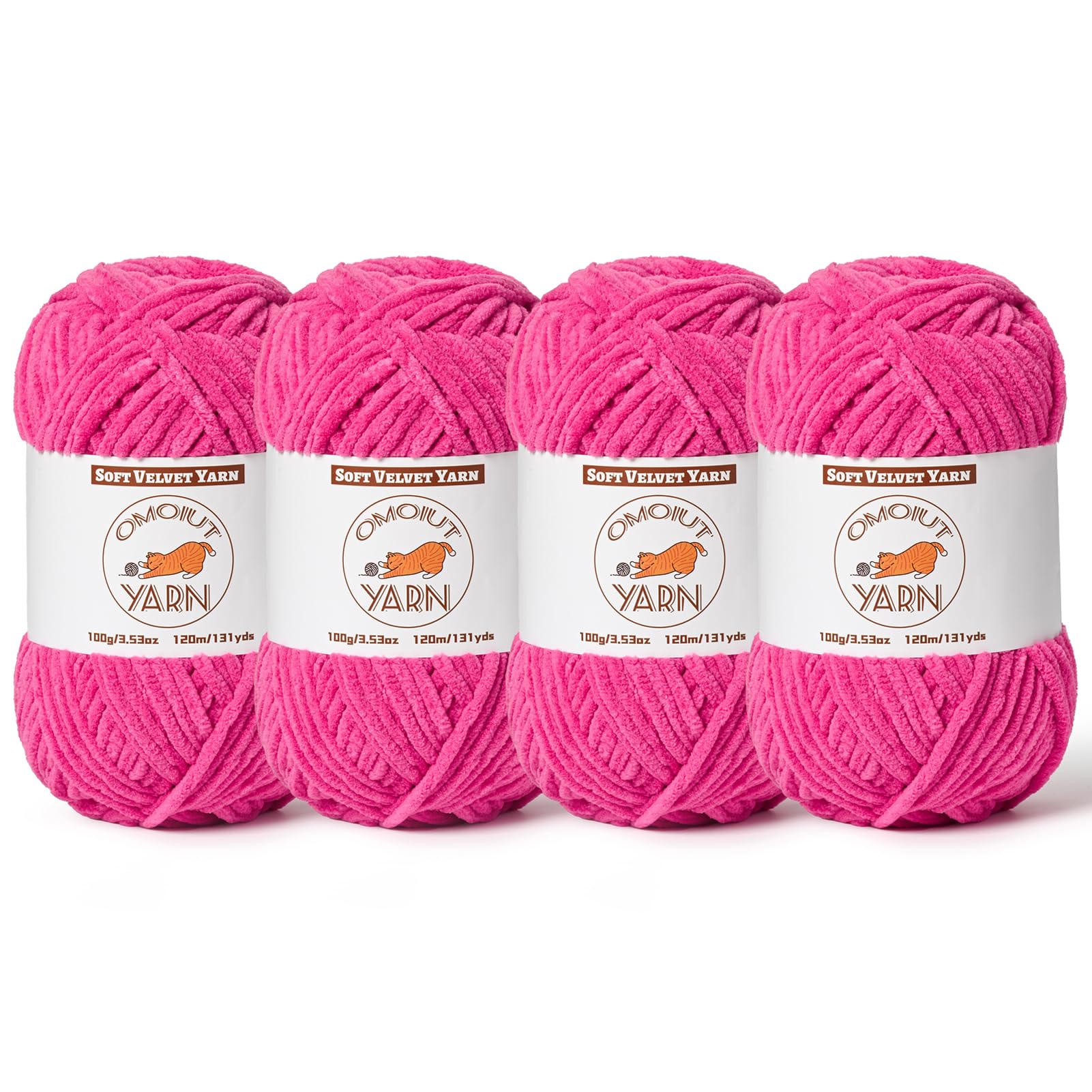 4 Pack Rose Fluffy Velvet Yarn for Crocheting, Chunky Chenille Baby Blanket Yarn for Crochet, Soft Fuzzy Puzzle Yarn for Knitting, (100g/3.53oz Each) Bulky Thick Amigurumi Crochet Yarns