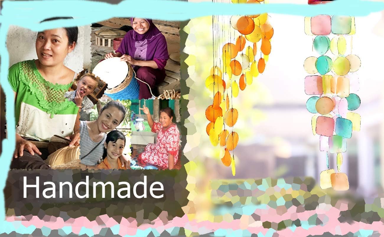 Bellaa Handmade Wind Chimes Outdoor, Capiz Seashell Glass, Gental Musical Windchime Outside Garden Decoration, Beach, Gifts for Mom 24490 - Image 9