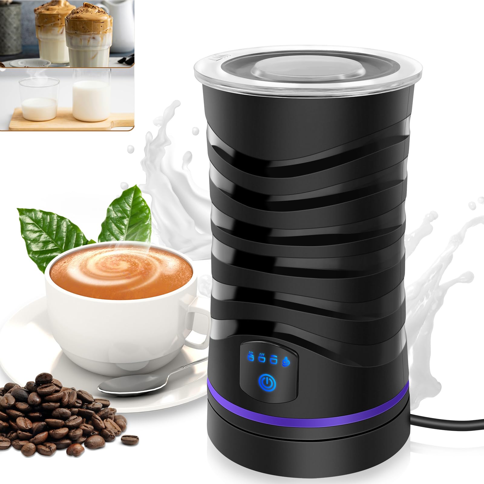 Espumador eléctrico de leche eléctrico, batidor de espuma fría para espumar y calentar café, espumador de leche y vaporizador, 600 ml, olla instantánea para latte, chocolate caliente, café, leche