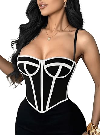 Womens Sexy Corset Top Y2K Bustier Crop Top Lace Up Back Boned Cami Adjustable Straps Going Out Clubwear
