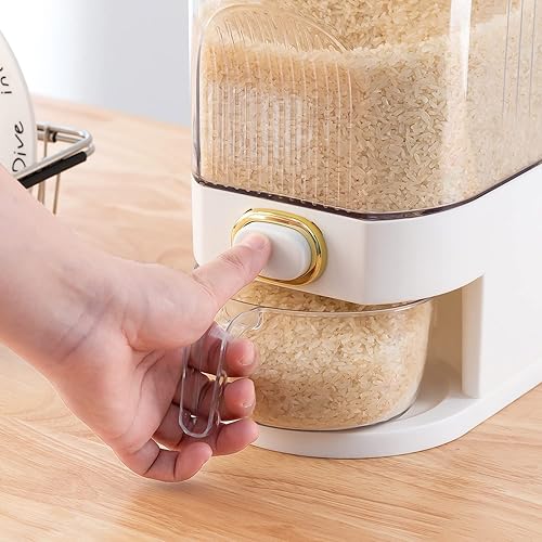 Miniatura 10 de Sooyee Dispensador de arroz de 22 libras, contenedor de grano grande con tapa, cilindro de medición a prueba de humedad, cubo dispensador de