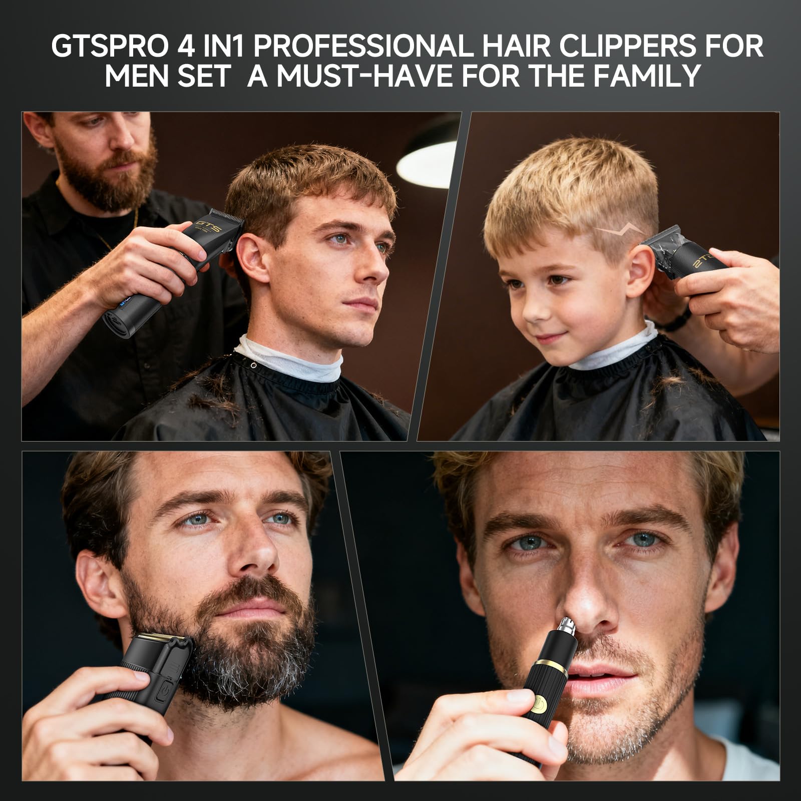 GTS - Tagliacapelli professionale da uomo, kit e set di regolabarba da uomo, senza fili, rasoio elettrico, macchina da taglio con display a LED, per barbiere 4 in 1