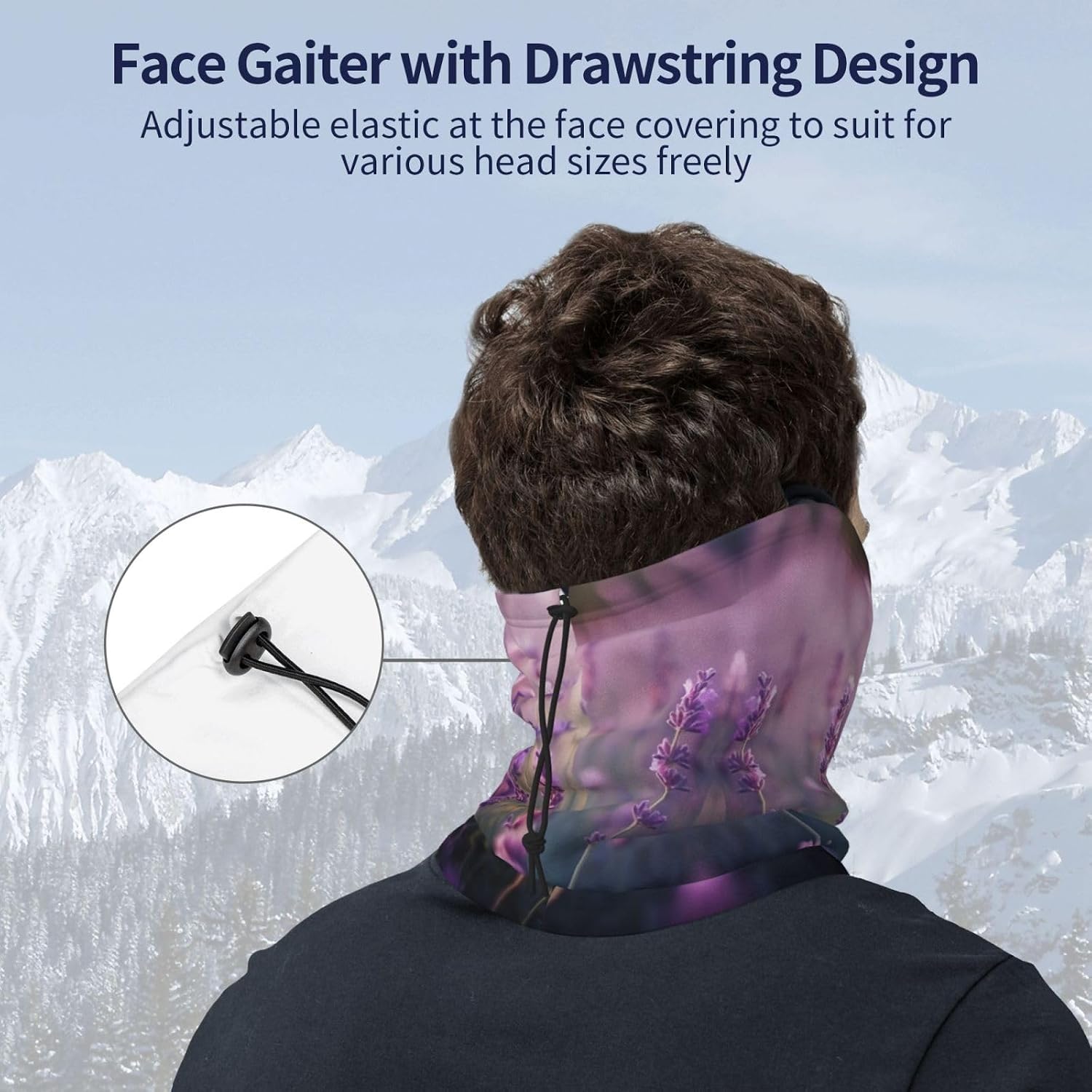 Winter Neck Warmer for Men Women, Scented Lavender Flowers Field Neck Gaiter UV Sun Protection Face Mask Windproof Cold Weather Face Cover Thermal Ski Mask Scarf for Outdoor Sports Bandana