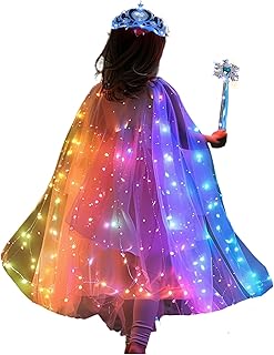 Girls LED Light Up Princess Cape With Glow Necklace Crown and Glow Scepter¡