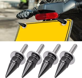 4 PCS Spikes License Plate Screws for Car, Anti Theft Spike Shape Aluminum Car Plate Frame Fastenings Bolt,Universal Spike License Plates Bolt Car Accessories for Cars Trucks (Black)