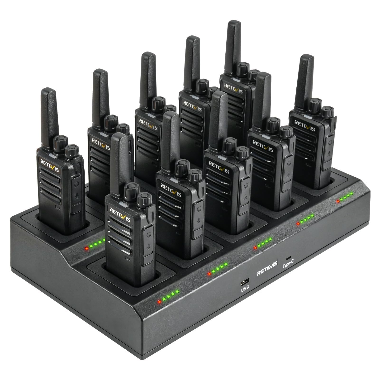 Retevis RT668 Talkie Walkies, Talkie-Walkie Professionnel pour Chargeur 10 en 1, Charge Efficace, Fentes Amovibles,Robuste, Talkie Walkie Longue Portée pour Fabricant,Entrepôt(Noir, 10 Pièces)