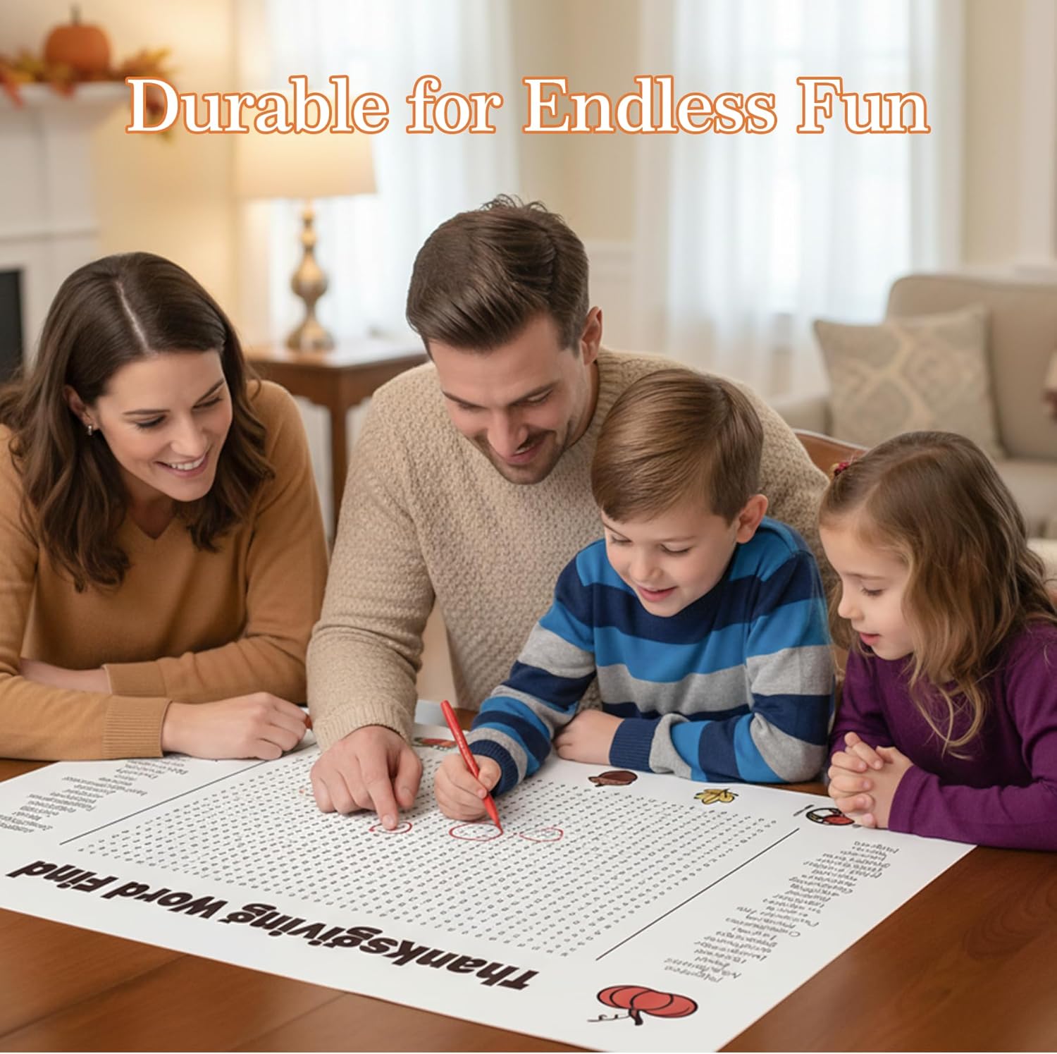 AuraGlaze 2025 New Thanksgiving Word Search Poster, Thanksgiving Poster Giant 36 * 24in Wall Game with 50 Words for Families, Thanksgiving Party Decor & Holiday Activity - Image 4