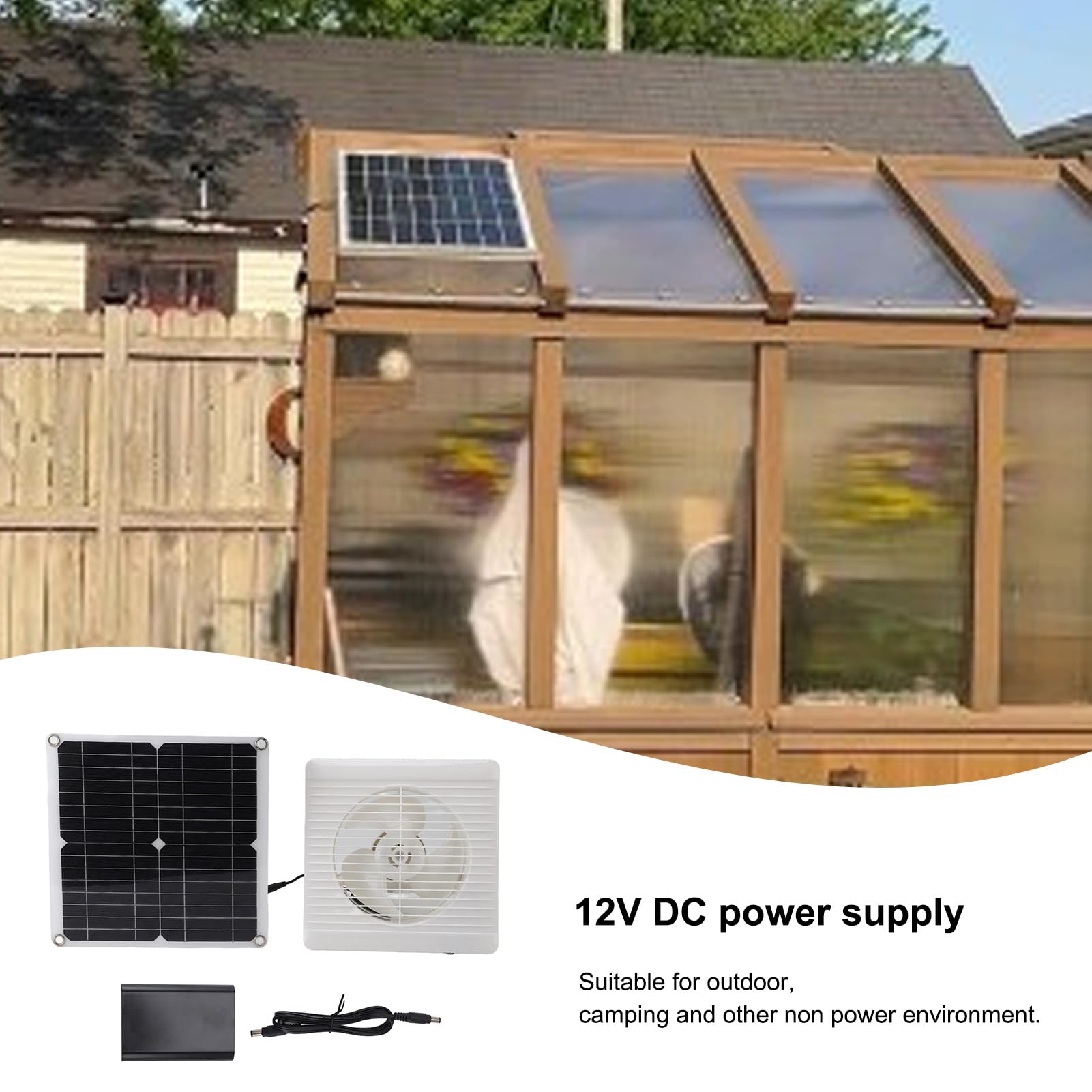 RIZGHWOY Kit Ventola Ad Energia Solare da 12 W con Ventilazione di Scarico della Batteria Al Litio per Campeggio All'aperto in Capannone per Polli in Serra