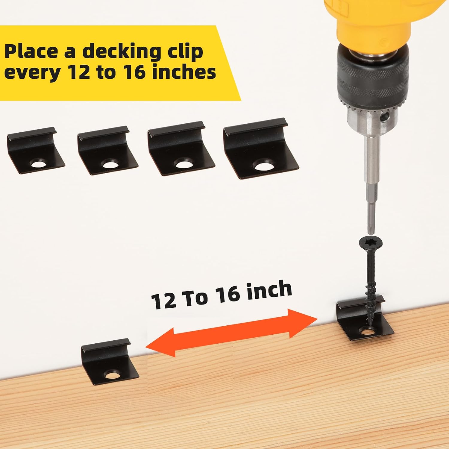 WELLOCKS Start Clips 1.5" Width Black 36 Pack with Deck Screws T25 Bit Universal Starter Clips for 400 SQ. FT. of Decking Board Hidden Clip Fastener (36PCS Black) image 2
