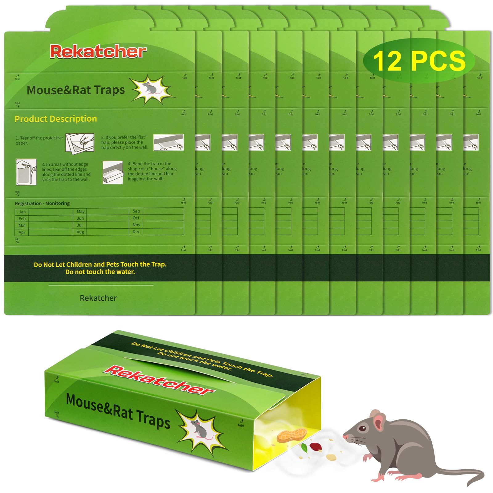 Pieges à Souris Efficaces 12 Pièces Colle Souris Piege a Rat Vert, Convient pour L'entrepôt de Cuisine