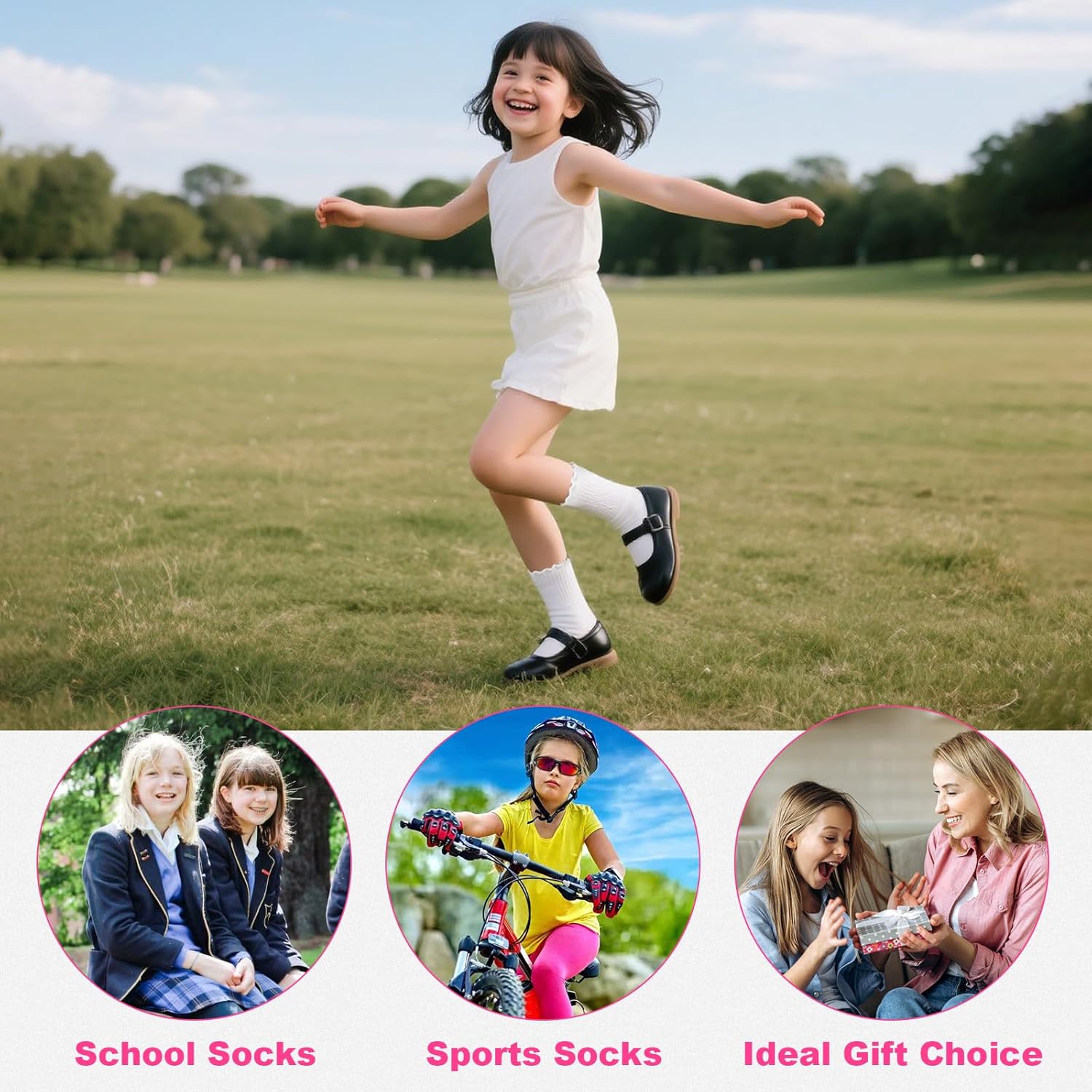 BISOUSOX Girls Socks 6-8 Years Old White Ruffle Socks Cute Crew Frilly Ruffled Kids School Dress Sock for Girls 8-10 12 - Image 4