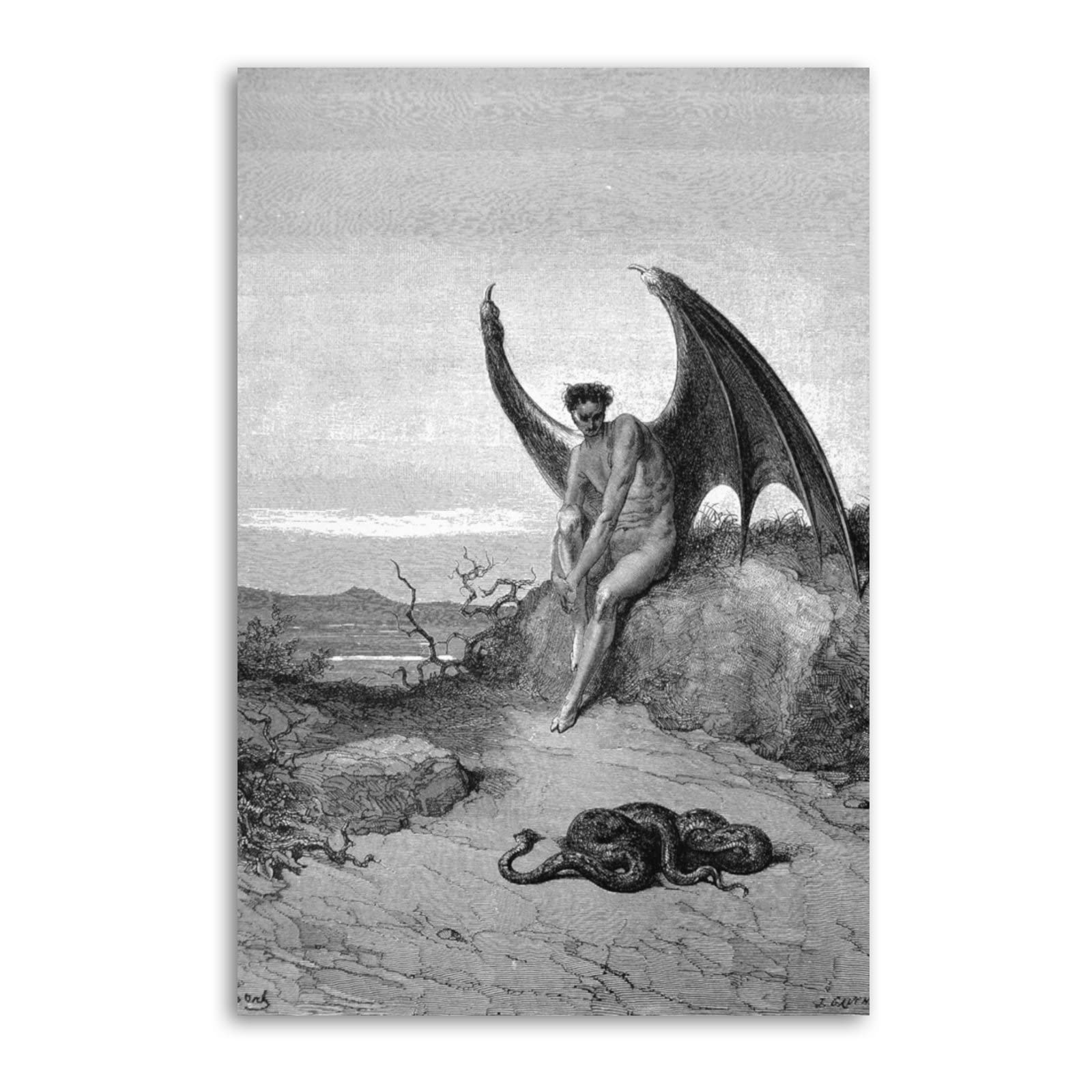Yicimaoyi Unframe-Style Lucifer Evil Fallen Angel Satan Devil Typographic Poster Decorative Painting Canvas Wall Posters And Art Picture Print Modern Family Bedroom Decor Posters 08X12inch(20X30cm)