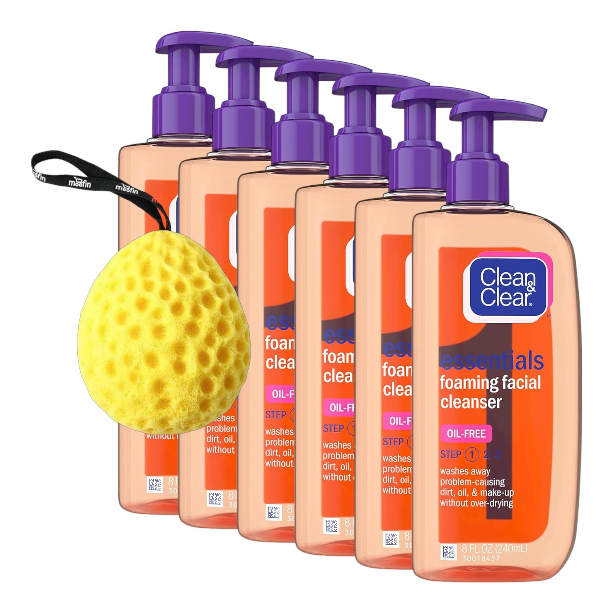 Clean & Clear Essentials Foaming Facial Ser, 8 Oz - Deep Pore Sing Face Wash For Women Sensitive Skin, Bundle Bath Sponge, Refreshing Foaming Face Wash Sensitive Skin [Pack of 6]