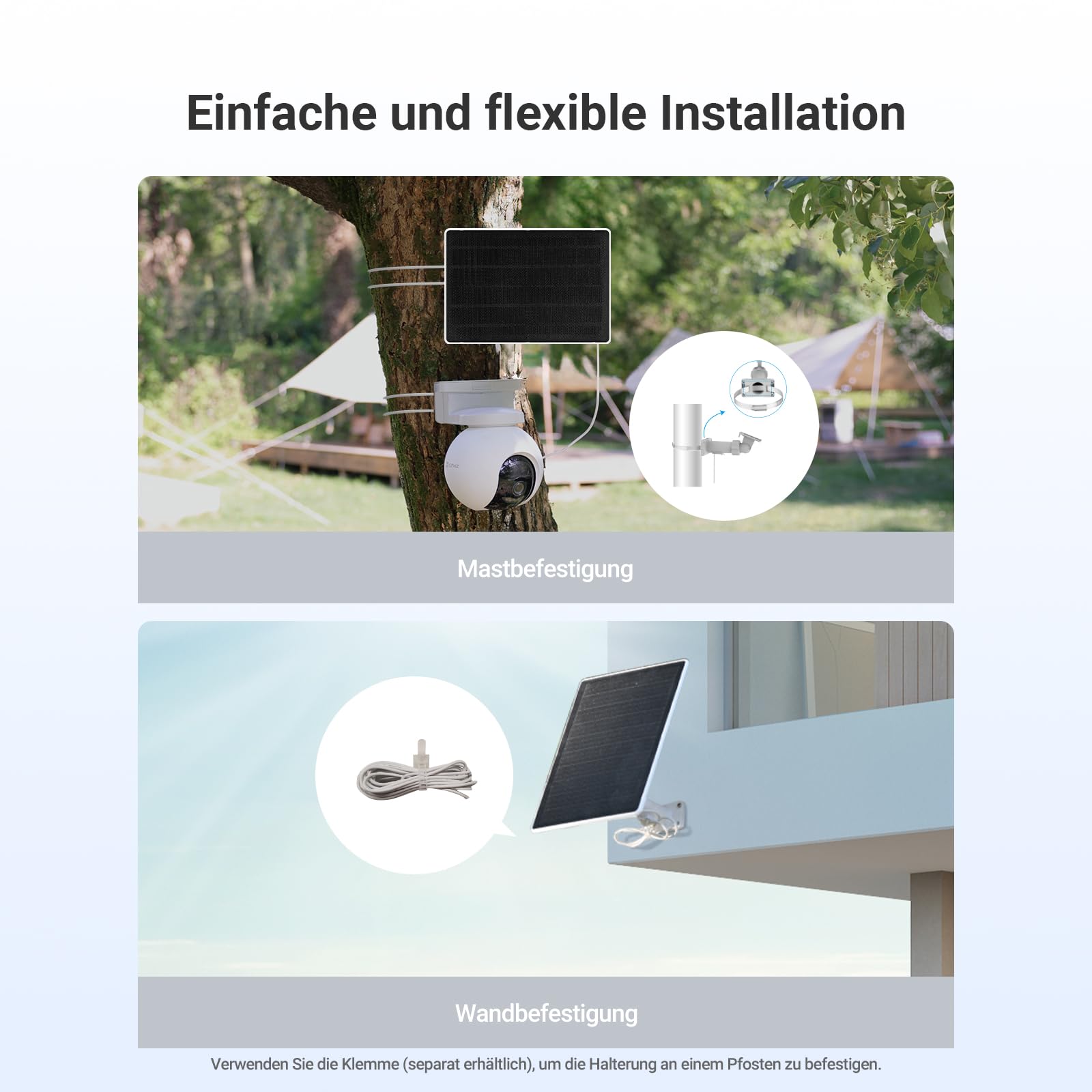 EZVIZ 5W Solarpanel mit Typ-C-Anschluss, Stromversorgung für Überwachungskamera Akku Solar, Wasserdicht, 360° Einstellbare Installation, Unterstützt Ständige Stromversorgung (mit 3 m Kabel)