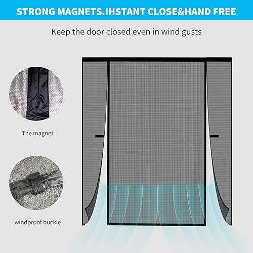 Miniatura 5 de Malla magnética con imanes súper fuertes, red de fibra de vidrio de doble apertura para puertas corredizas de vidrio, patio grande y puertas