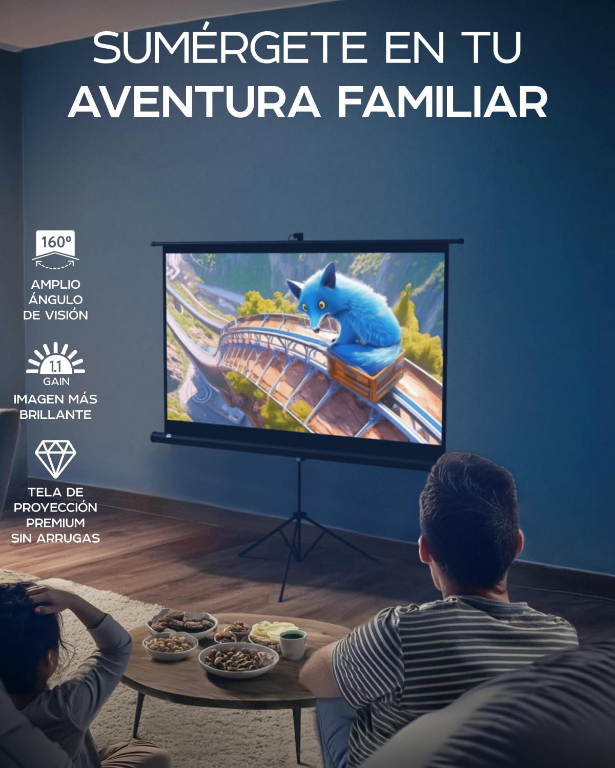 Pantalla para proyector con Soporte de 60 in - Pantalla de proyección para películas o presentaciones - Pantalla de trípode de Alta definición 16:9 sin Arrugas con Bolsa de Transporte y Correas