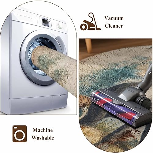 Miniatura 9 de Alfombra redonda para habitación de los niños, temática de animales de la selva, león, jirafa, vintage, alfombra de periódico vintage,