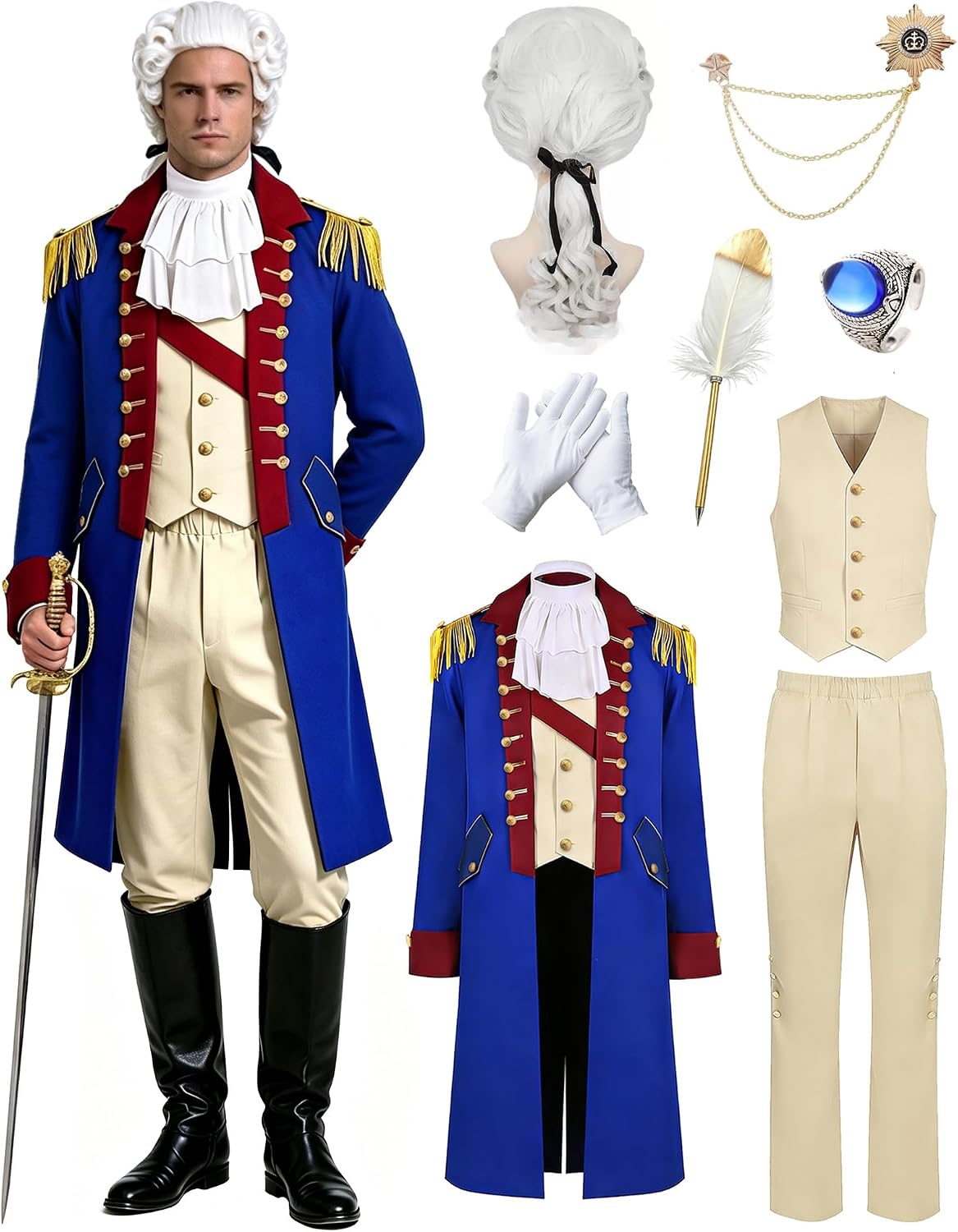 9 Pcs Adult Founding Father George Washington Colonial Costume