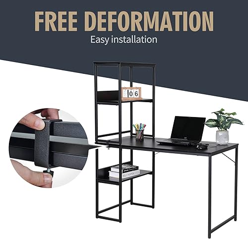Miniatura 5 de UNICOO Escritorio de computadora multifunción de 3 combinaciones Escritorio de computadora en forma de L con estantes escritorio de estudio con