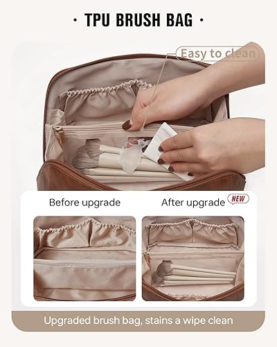 Miniatura 12 de EACHY - Bolsa de maquillaje de viaje, bolsa de cosméticos de gran capacidad para mujeres, portátil, impermeable, bolsa de aseo plana abierta