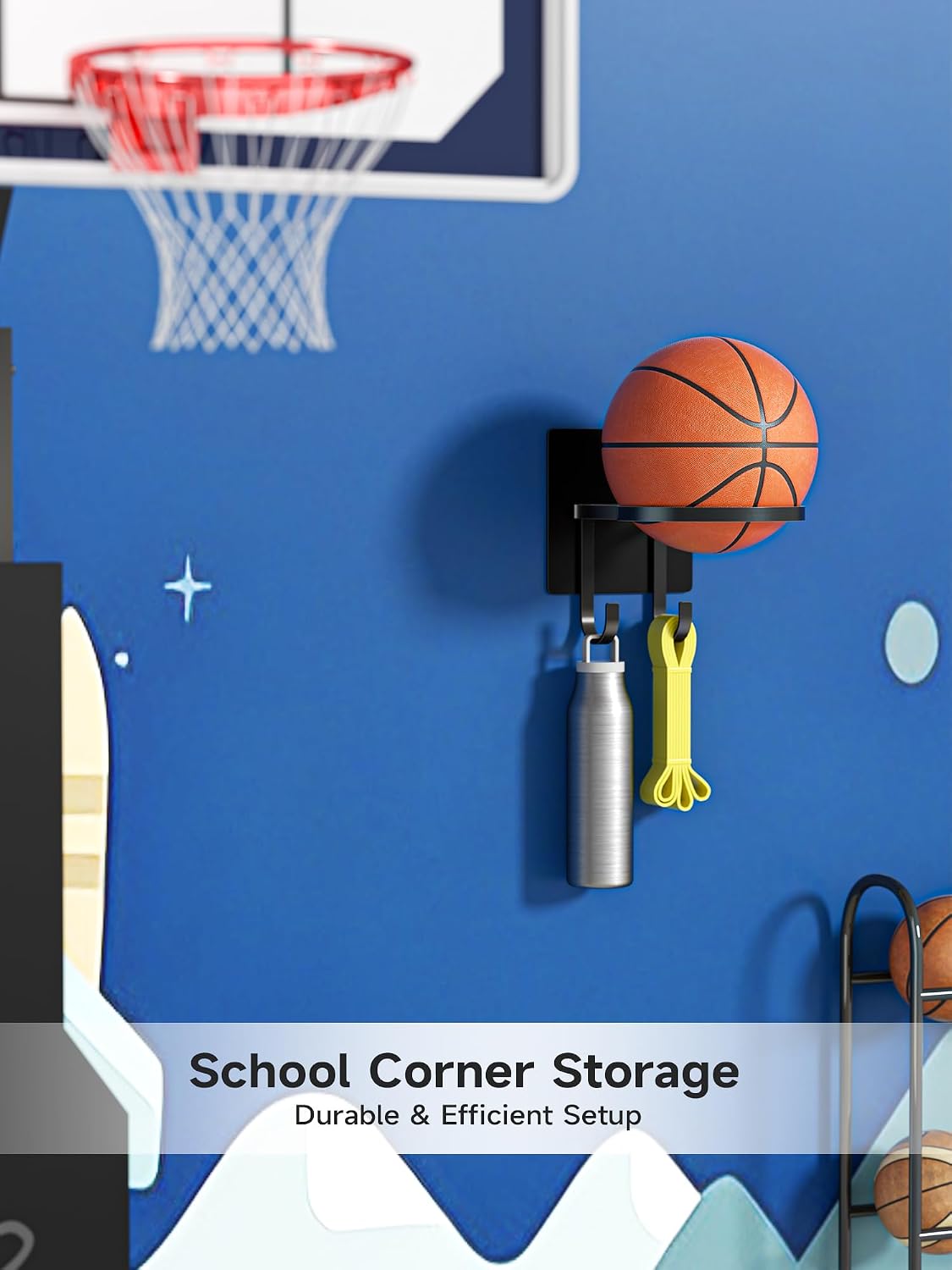 No-Drill Ball Storage Rack - Wall Mount Basketball Holder for Garage image 2