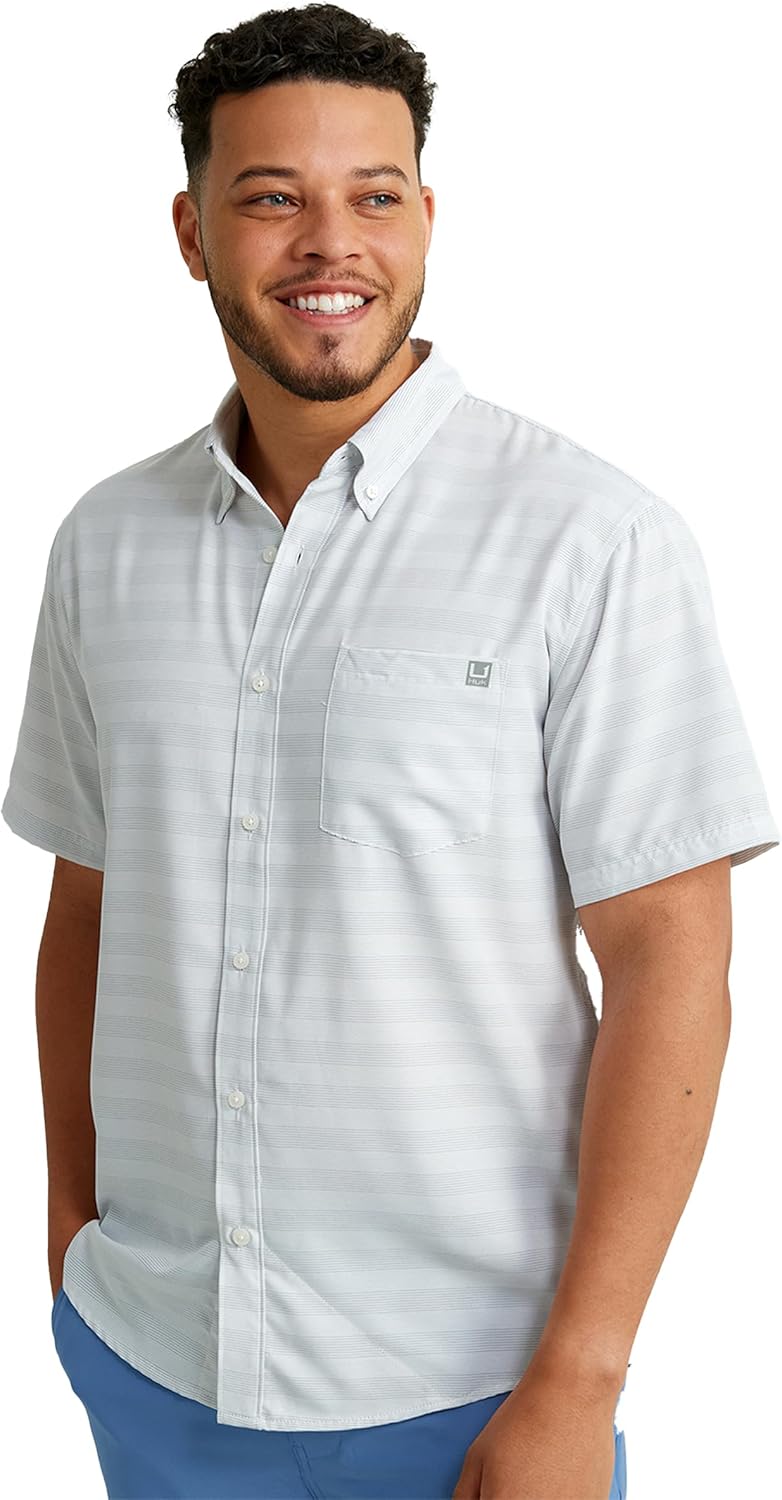 HUK Mens Kona Pattern Short Sleeve Fishing Button Down Shirt for Men