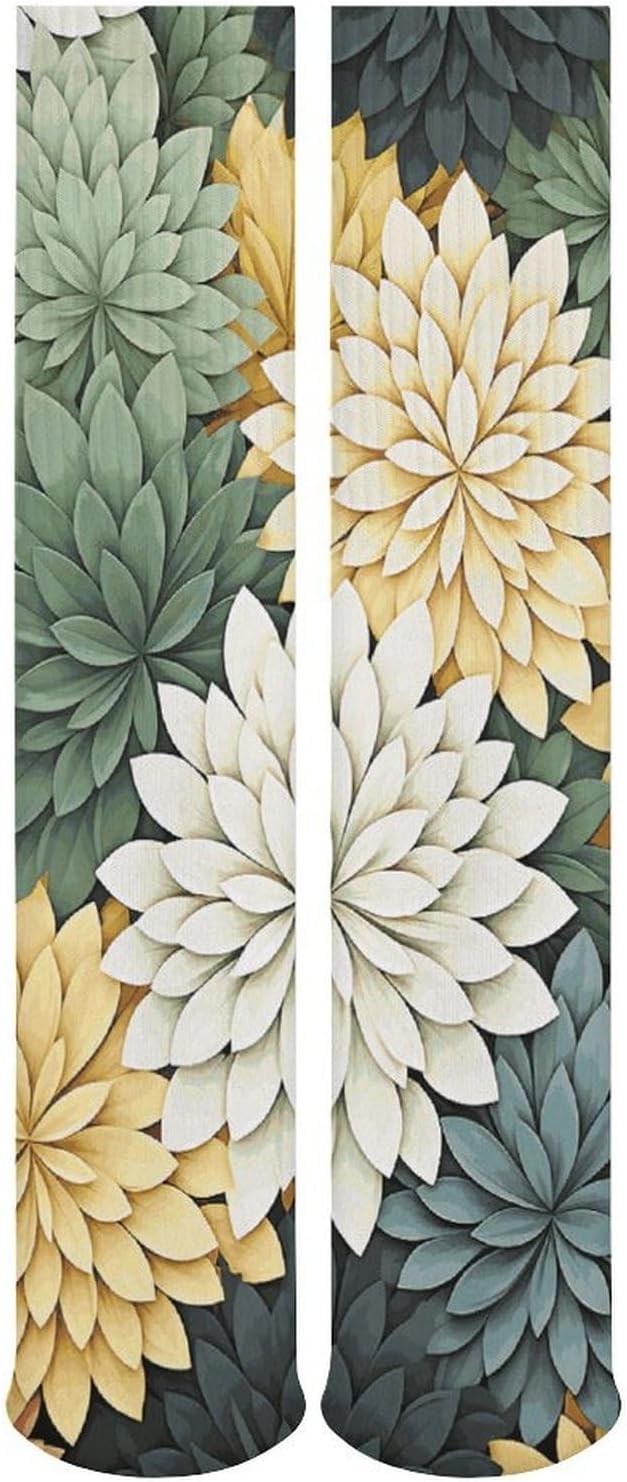 5-Pack Knee High Socks, 15.7 Inch Breathable Casual Socks Petals Garden Leaves Stockings for Men Women