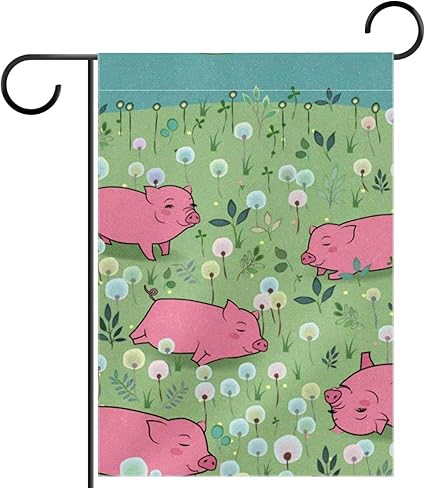 Amazon ウェルカム ガーデン フラッグ 28x40 インチ 庭の屋外の農家の装飾フラグ シームレスなピンクの豚の花パターン テラス